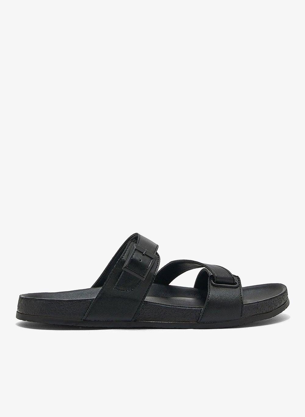 Av07 Black Cross Strap Comfort Sandals - Image 1