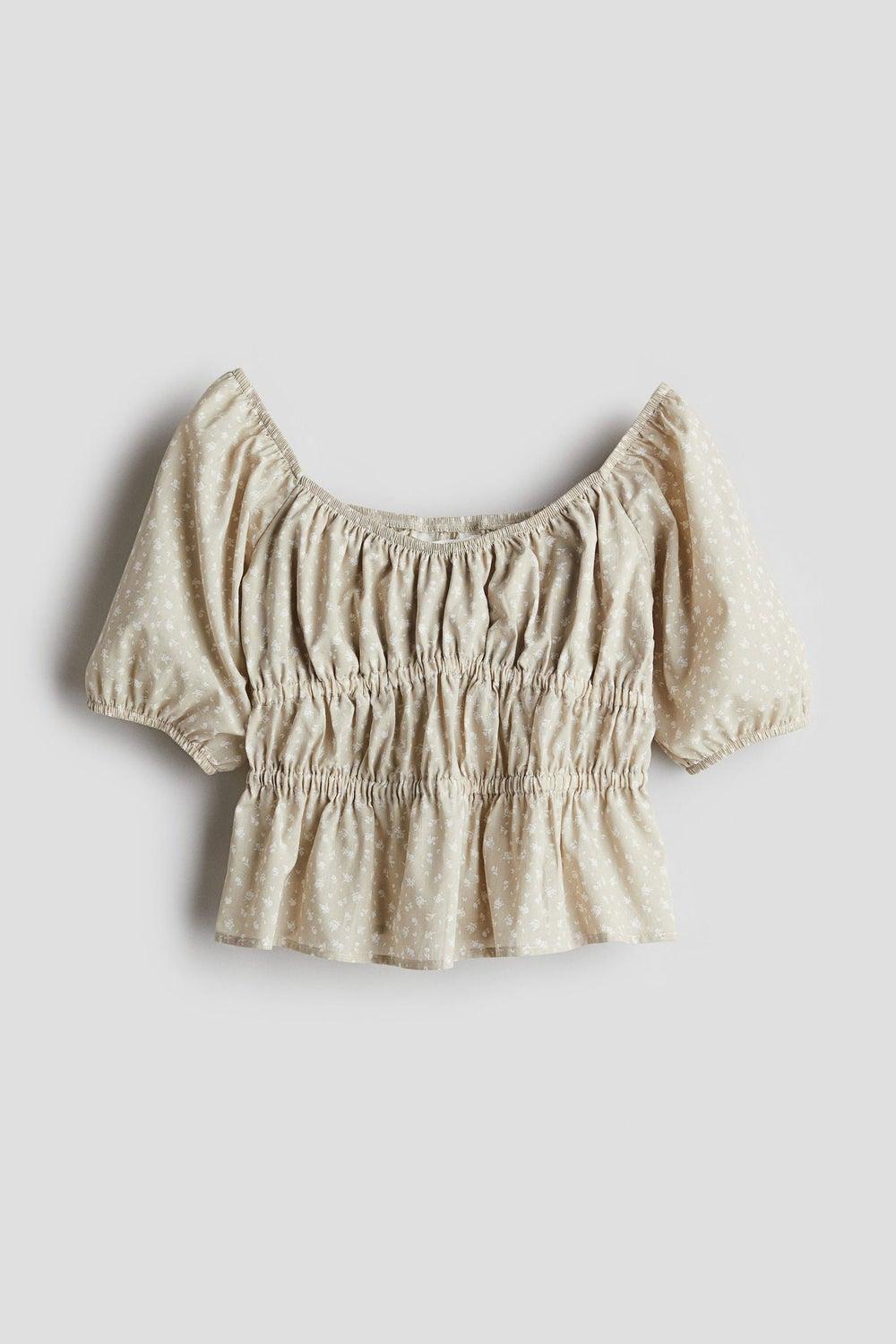 Floral Peplum Cotton Blouse – Beige Dusty - Image 1