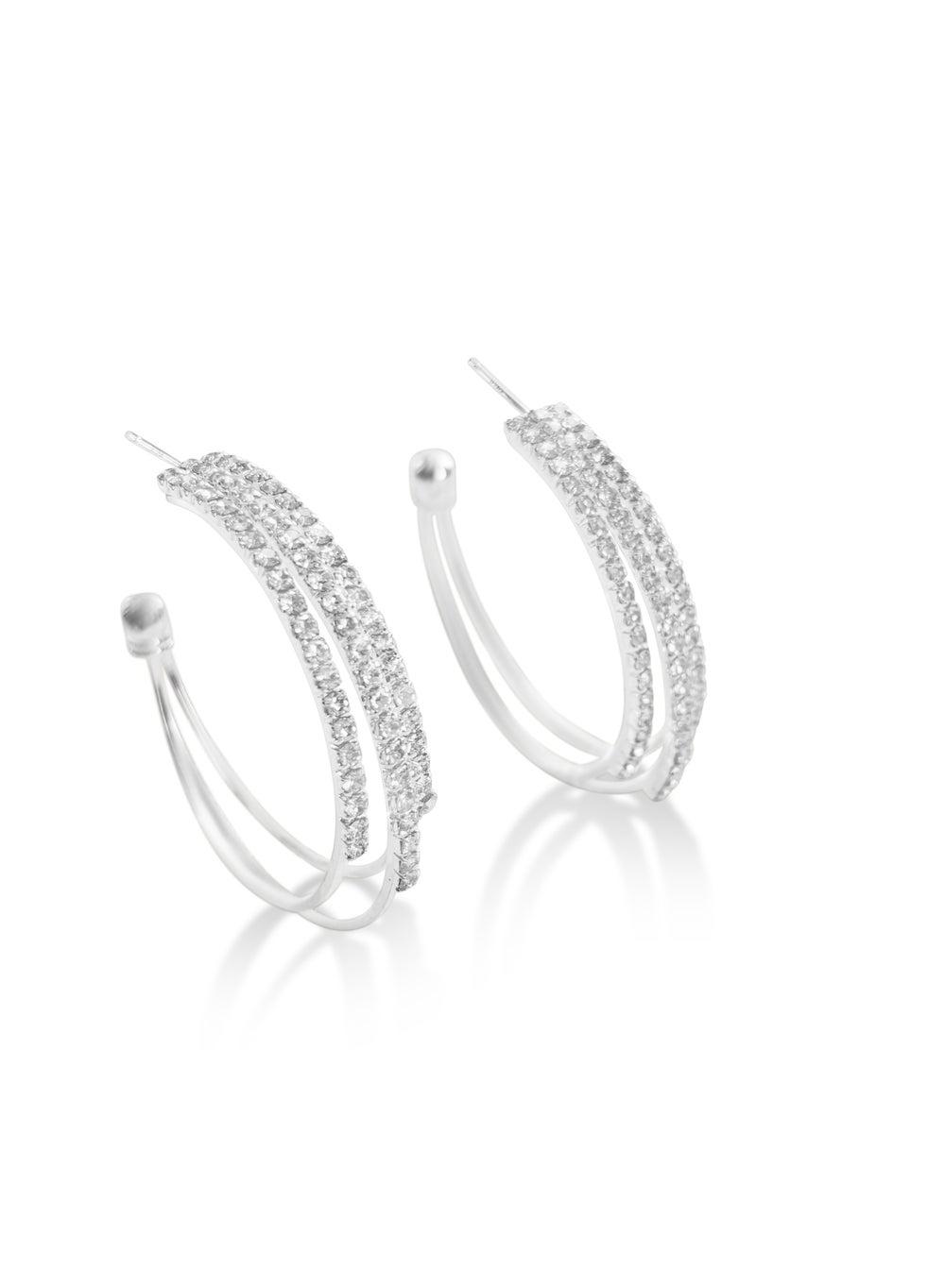 Harsha Crystal Studded Silver Hoop Earrings - Image 1