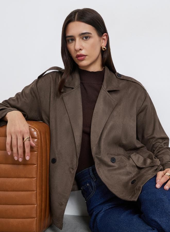 Take Two Brown Suede-Style Button Front Jacket - Image 1