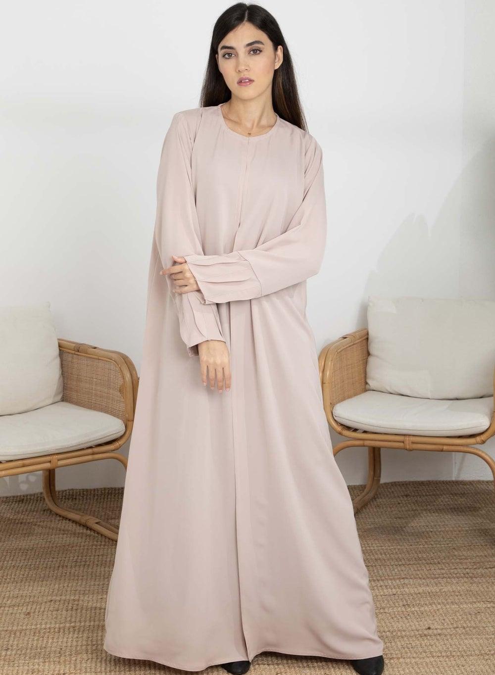Pink Korean Nida Abaya with Elegant Frilled Cuffs - Image 1