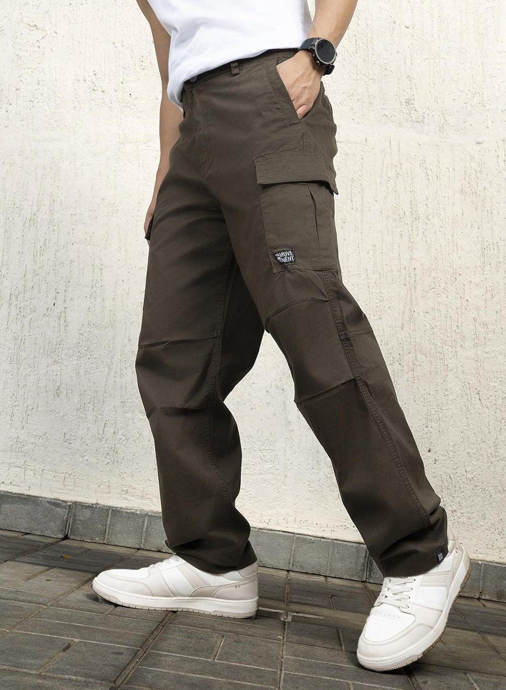 Men’s Dark Olive Cotton Blend Relaxed Cargo Trousers - Image 1