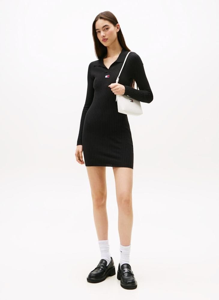 Black Collar Badge Sweater Mini Dress Dw0Dw22183Bds - Image 1