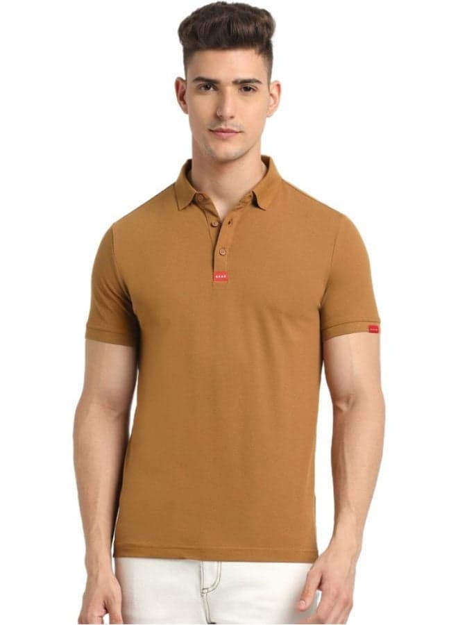 Men’s Brown Cotton Blend Polo Shirt Classic Collar Style - Image 1