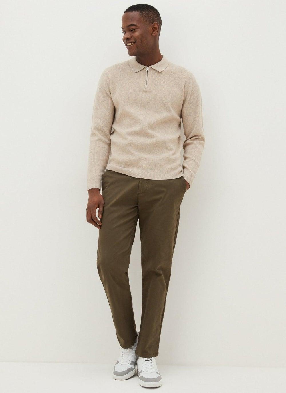 Khaki Straight Fit Chinos – Classic Mid-Rise Cotton Blend - Image 1