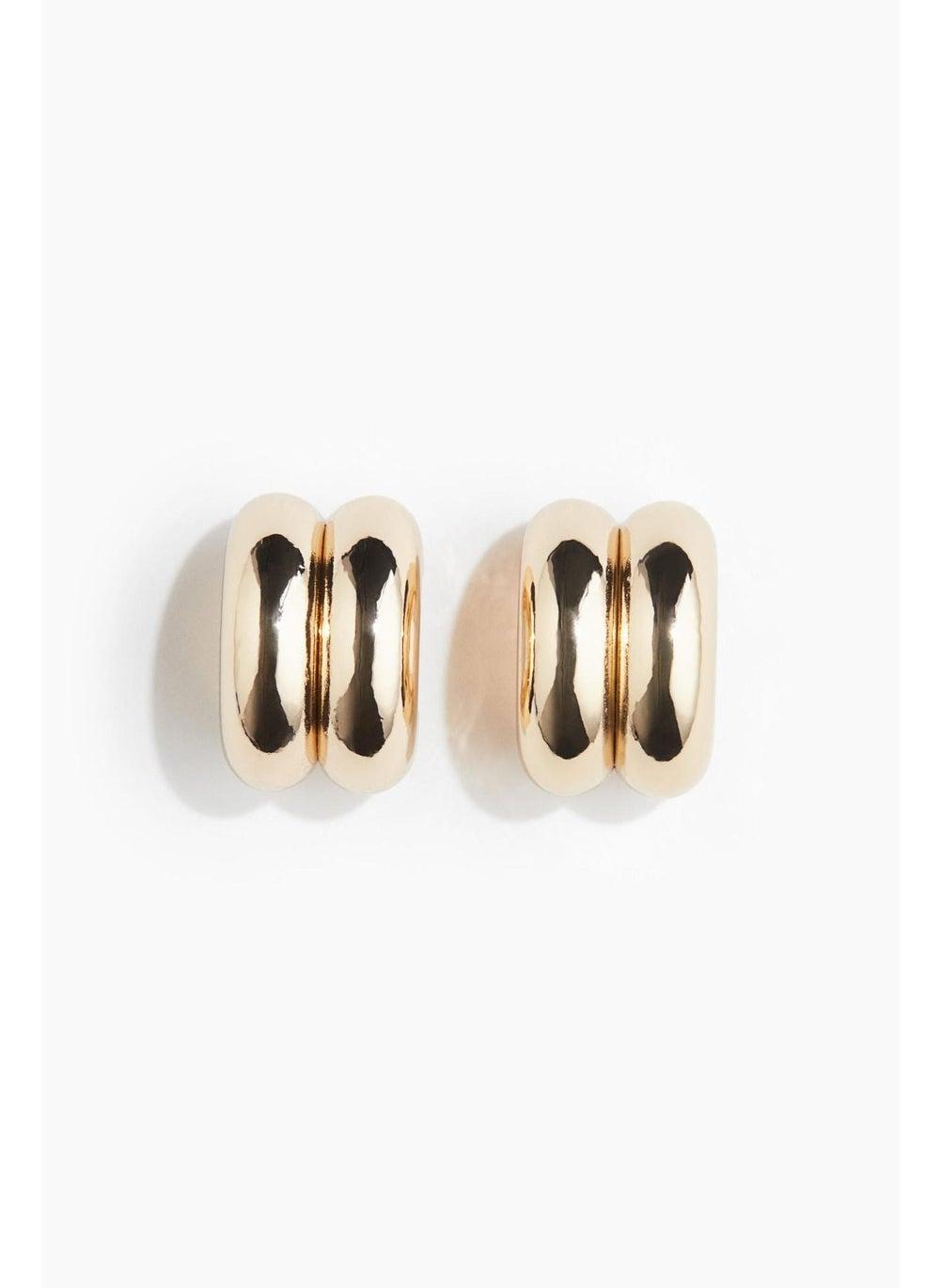 Chunky Double Hoop Earrings in Metallic Finish - Image 1