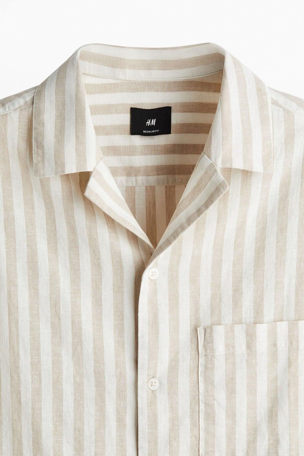 Regular Fit Linen-Blend Resort Shirt Beige - Image 1