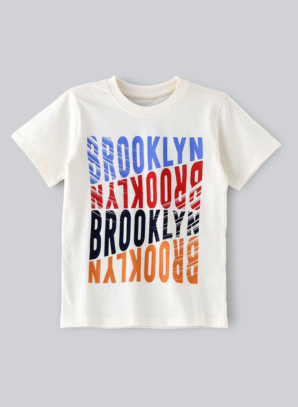 Boys Cream Graphic Round Neck T-Shirt W204 - Image 1