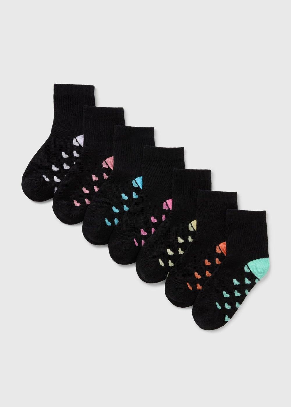 7 Pack Black Heart Girls Crew Socks Set - Image 1