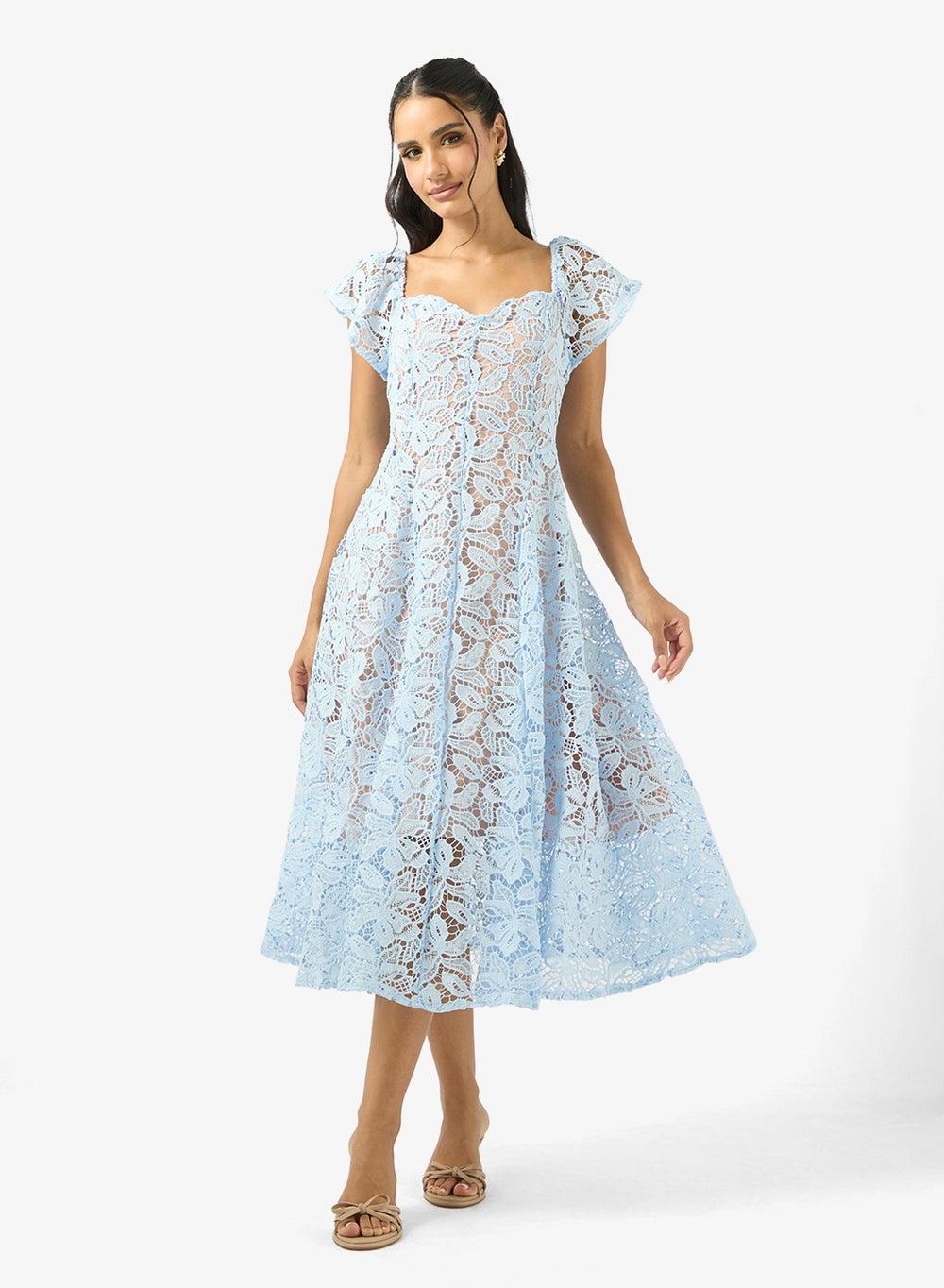 Sky Blue Lace Sweetheart Midi Dress Ly250683 - Image 1