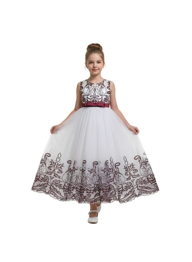 Floral Embroidered Tulle Maxi Dress with Ribbon Detail - Image 1