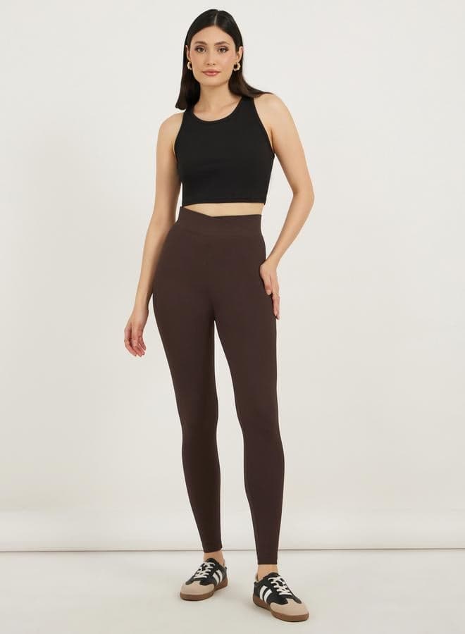 Criss-Cross High Rise Brown Skinny Leggings 7007786005 - Image 1