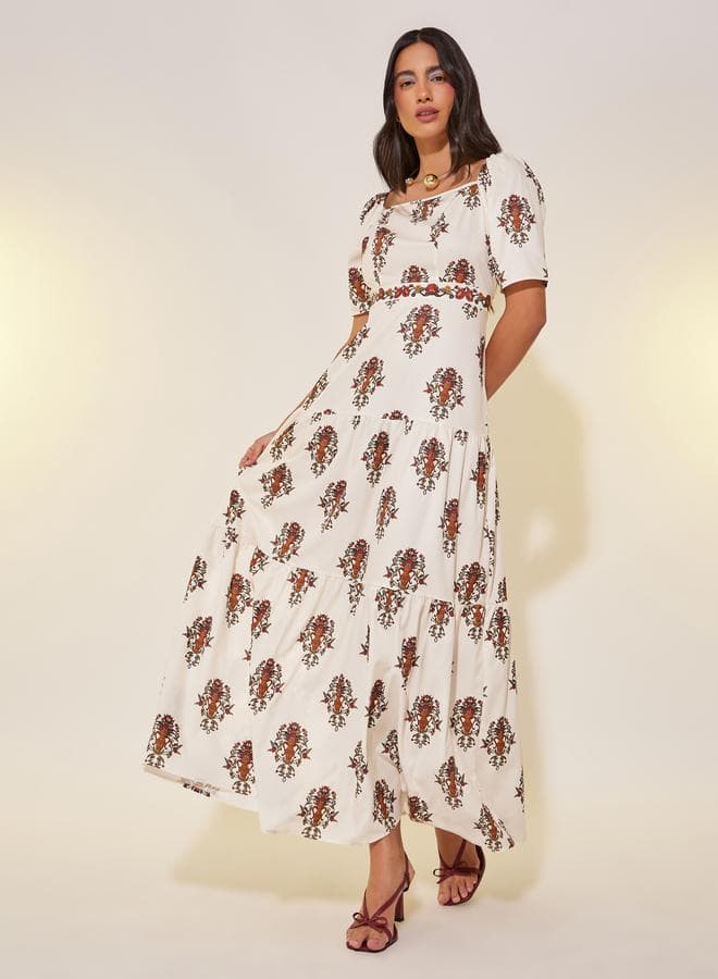 Floral Tiered Maxi Dress with Square Neckline - Image 1
