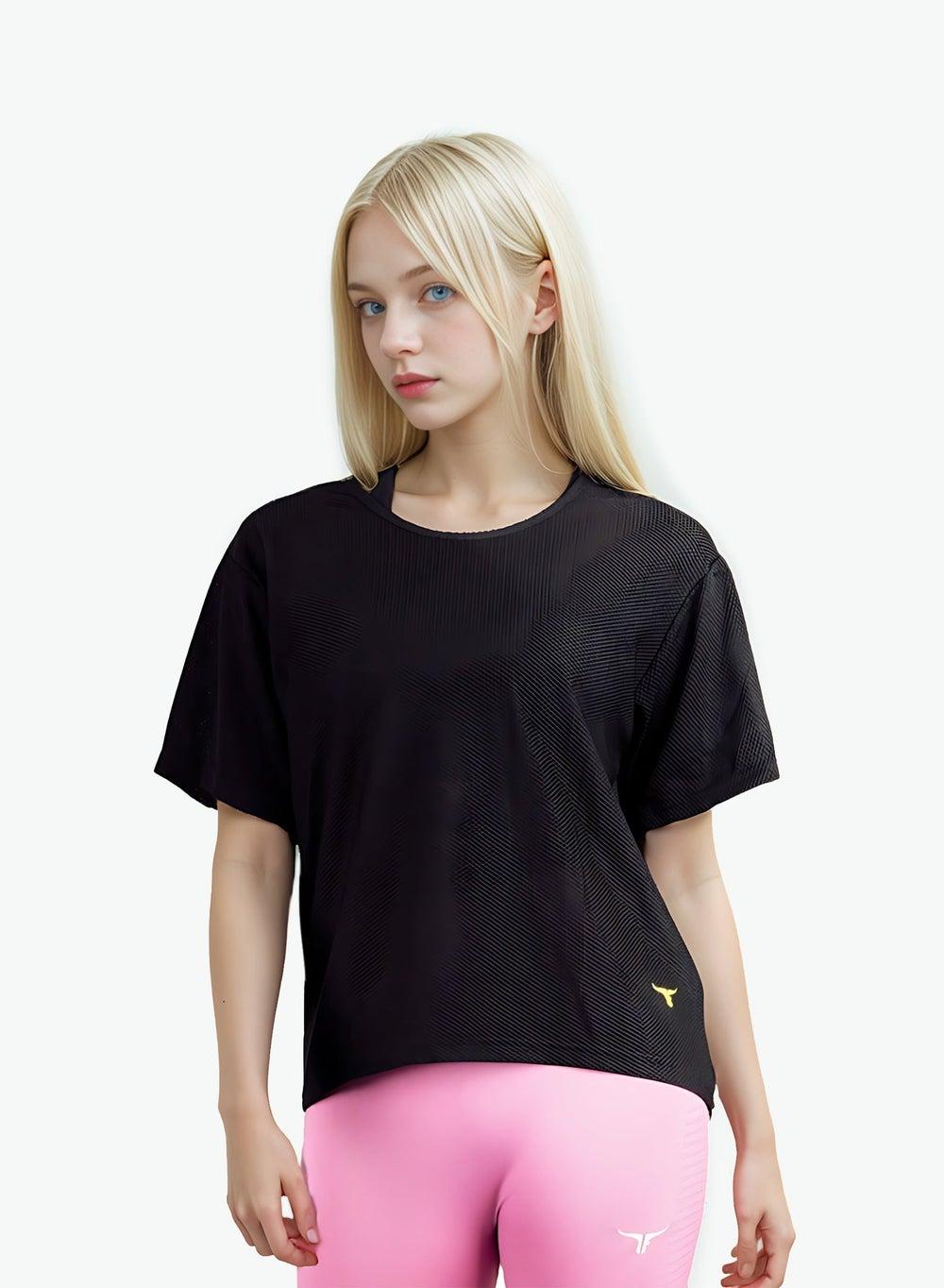 Black Mesh Short Sleeve Crop Top - Image 1