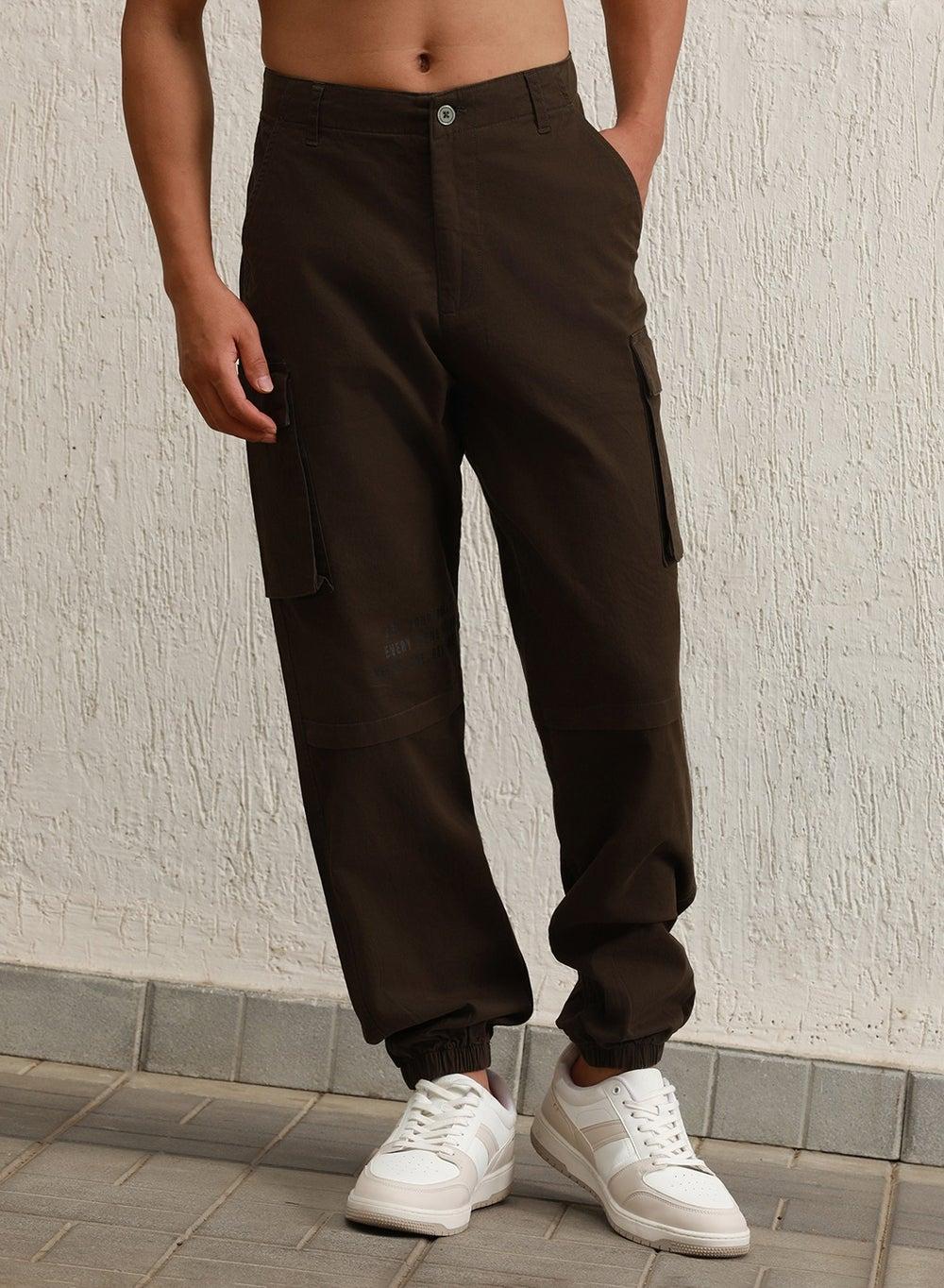 Men’s Dark Olive Cargo Joggers Straight Fit Cotton - Image 1