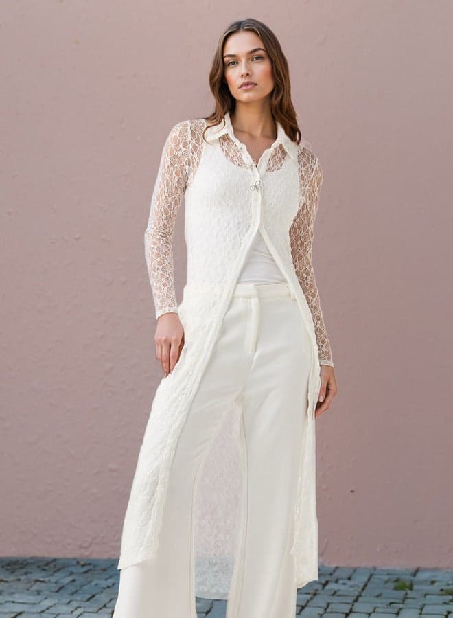 2Xtremz Ivory Lace Longline Maxi Shirt Dress - Image 1