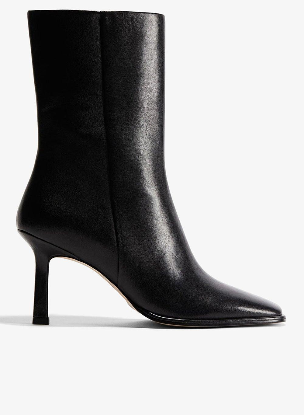 Black Leather Square-Toe Heeled Ankle Boots - Image 1