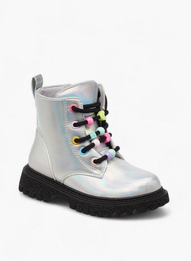 Girls Silver Panelled Zip Boots 25Fw2761 - Image 1