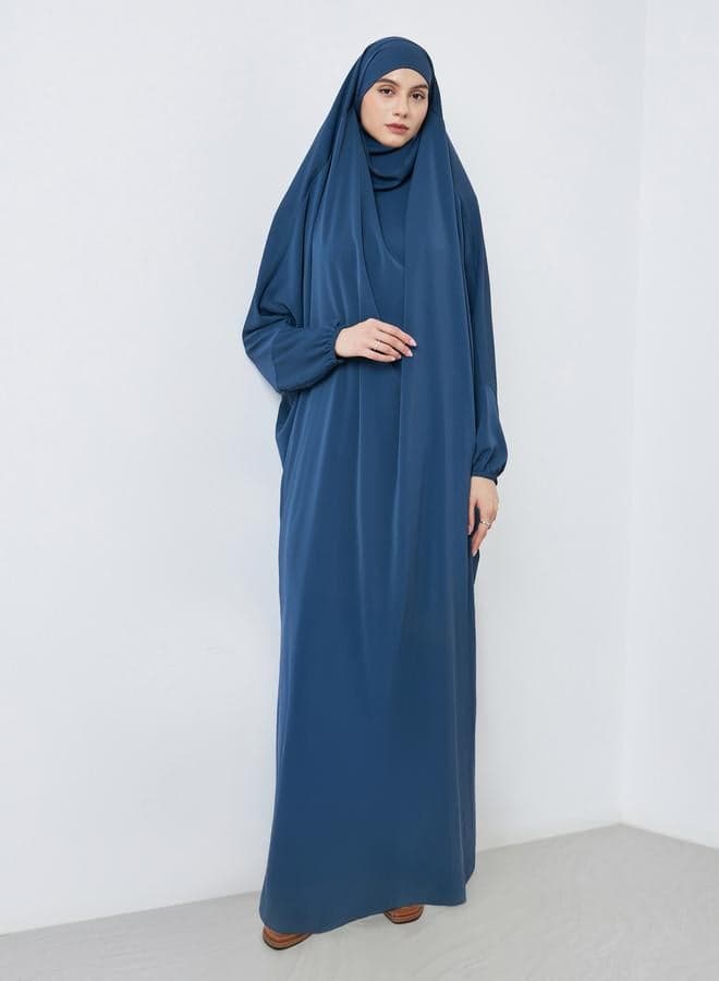Navy Blue Batwing Sleeve Hooded Abaya Classic Fit - Image 1