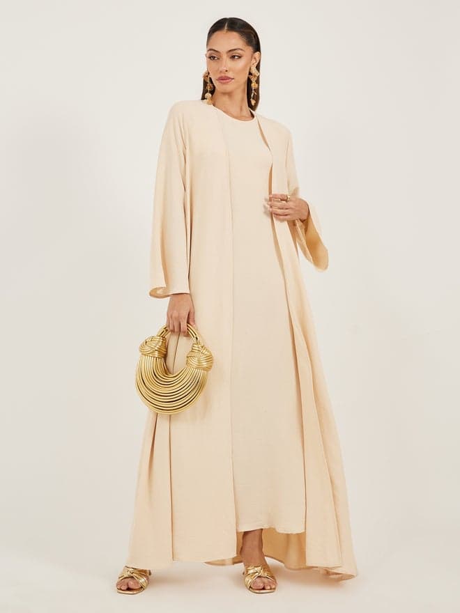 Amirah Beige 2 Piece Modest Abaya Set - Image 1