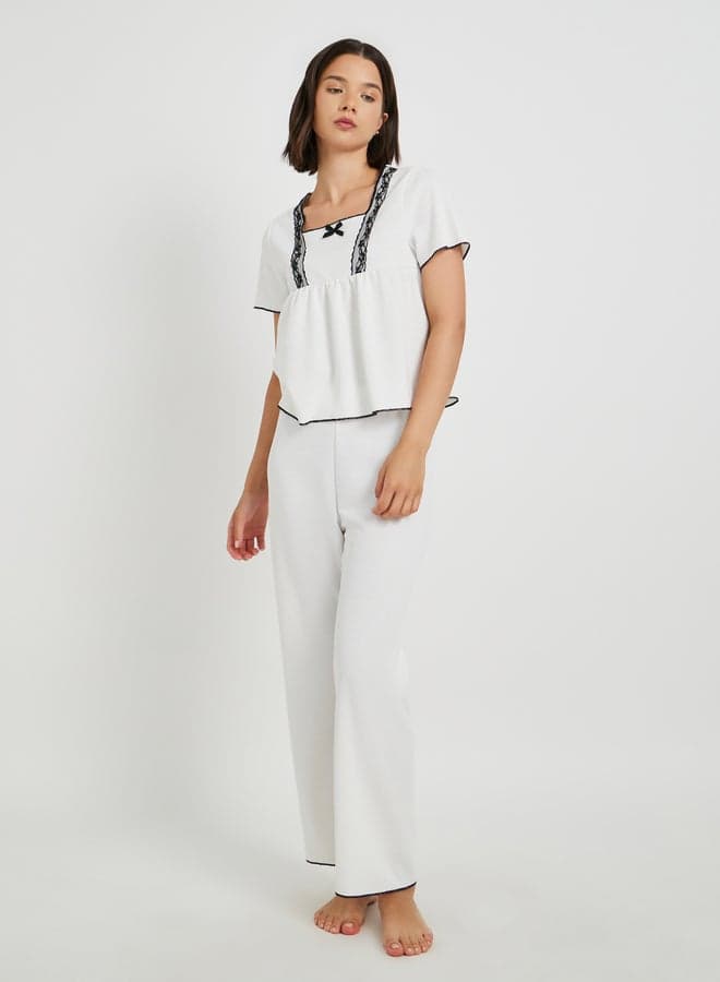 Take Two Square Neck Lace Cotton Pyjama Set - Image 1