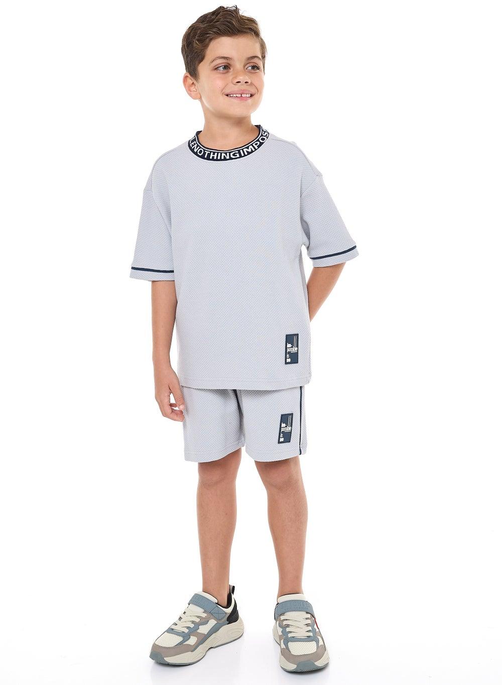 Oversized Boys Jacquard 2-Piece Set with Badge Detail - Image 1