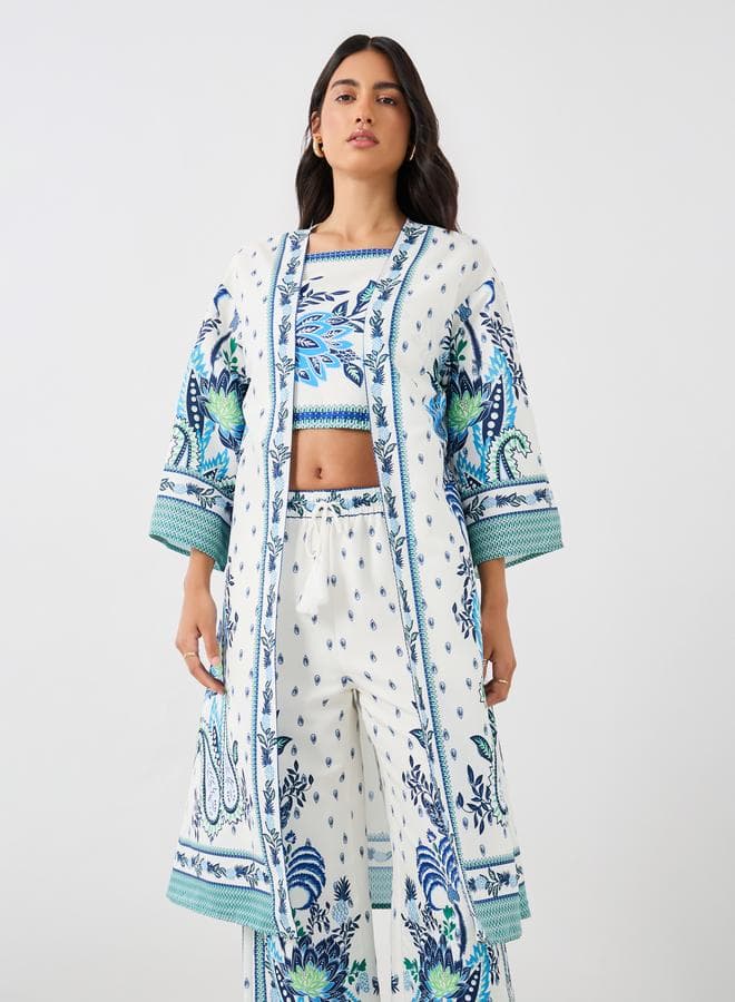 Styli Blue Printed Long Sleeve Kimono Regular Fit - Image 1