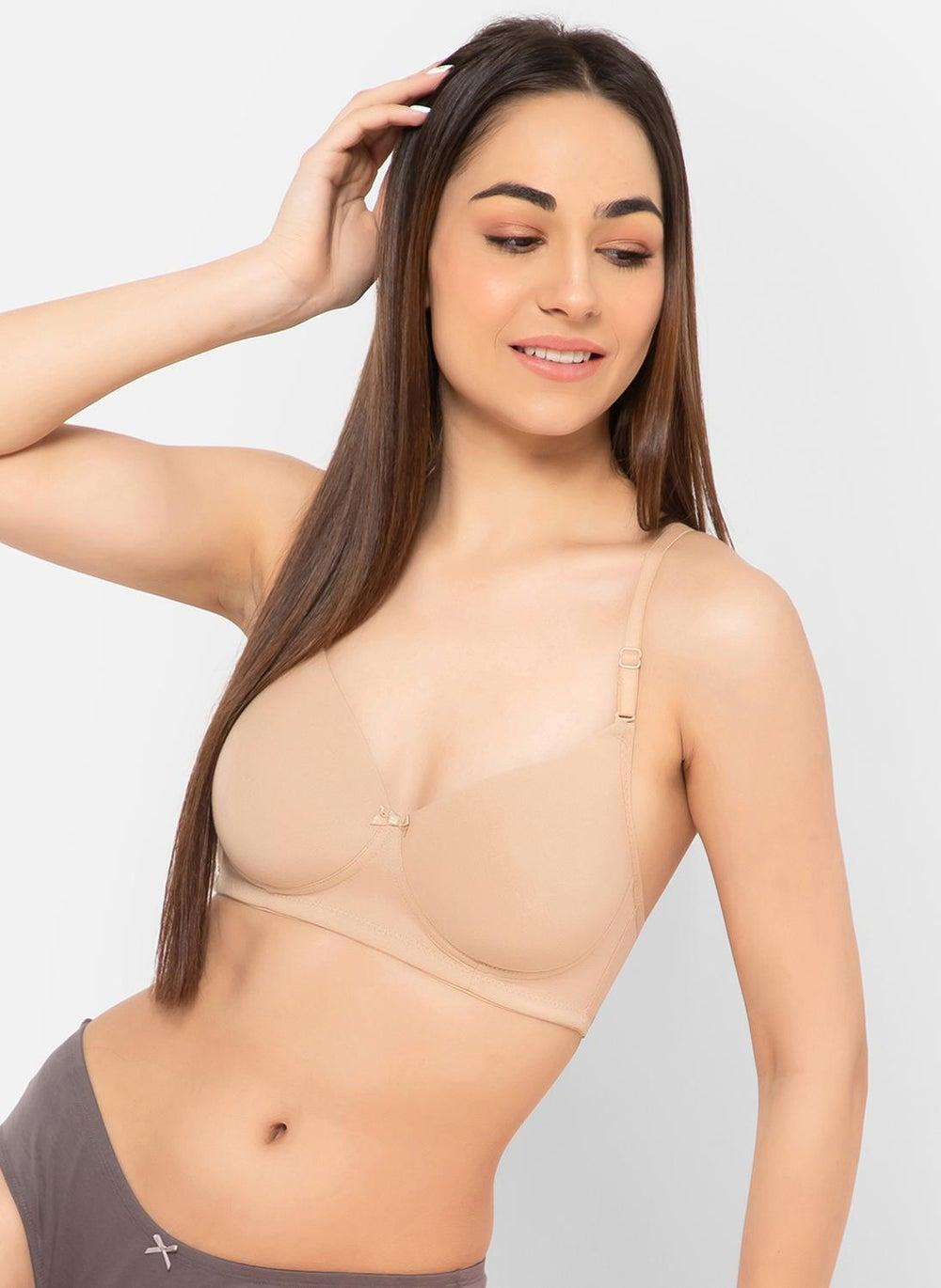 Clovia BR1581X24 Nude Multiway Padded Cotton T-Shirt Bra - Image 1
