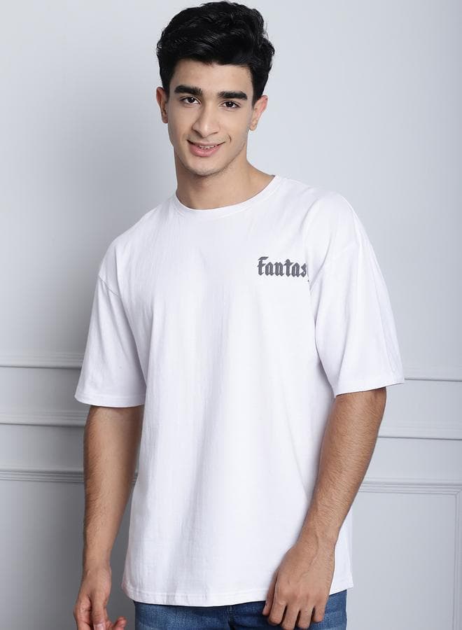 Men’s White Oversized Graphic Cotton Crew Neck T-Shirt - Image 1