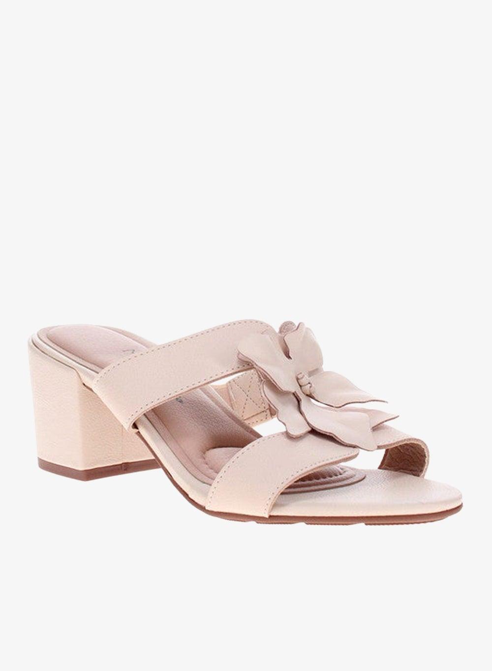 Beige Slingback Mid Heel Sandals with Ankle Strap - Image 1
