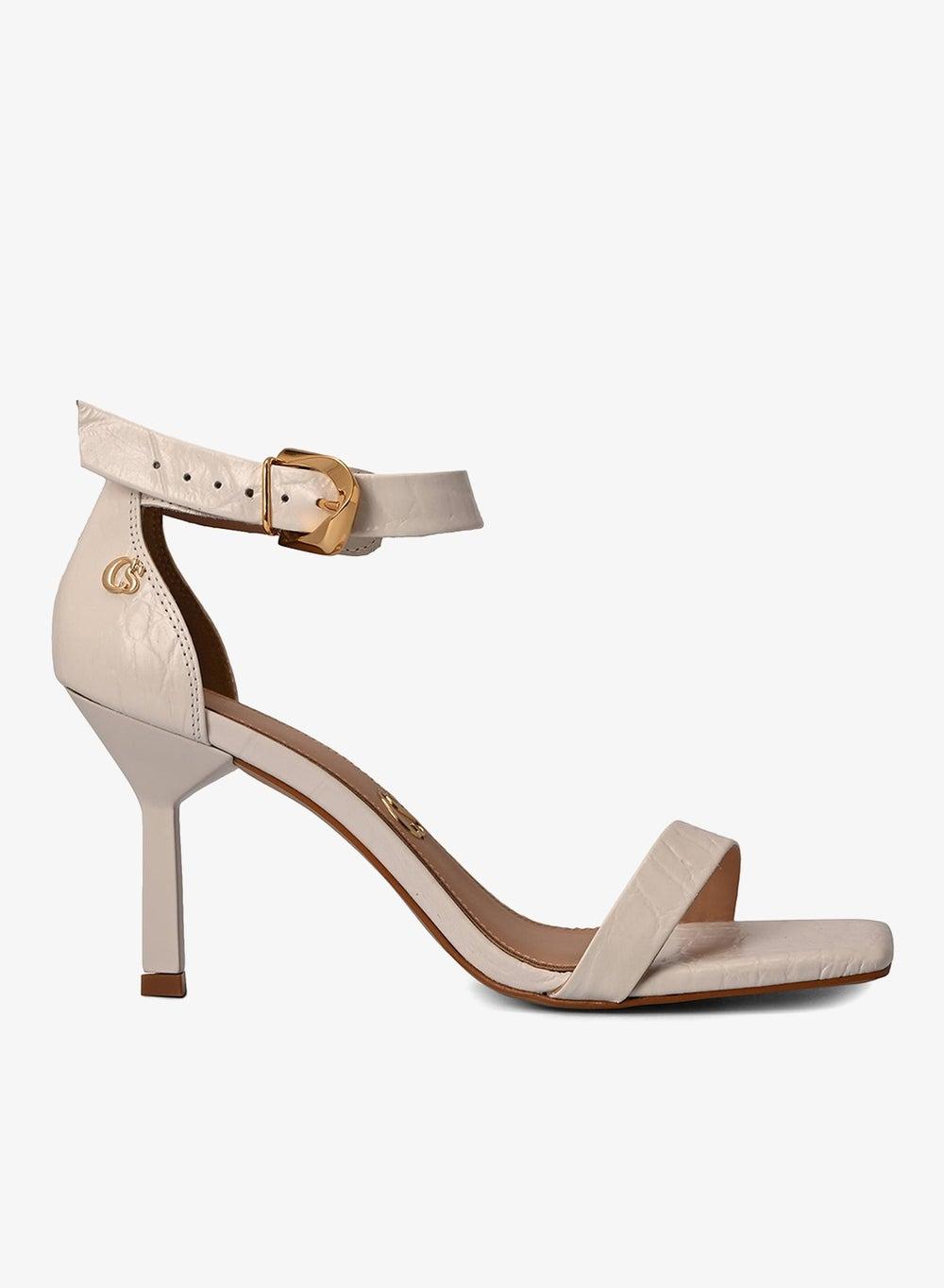 White Geometric Heel Sandal – Elegant Stiletto Design - Image 1
