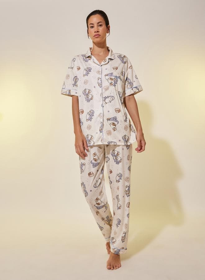 Cartoon Print Short Sleeve Pyjama Set 7012786420 - Image 1