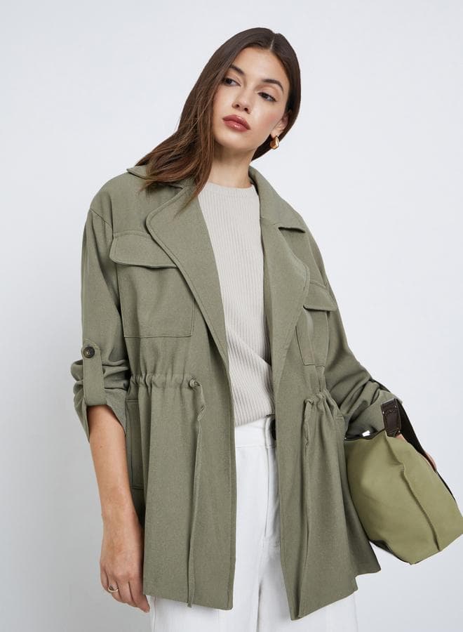 Styli Khaki Longline Utility Jacket Coat - Image 1