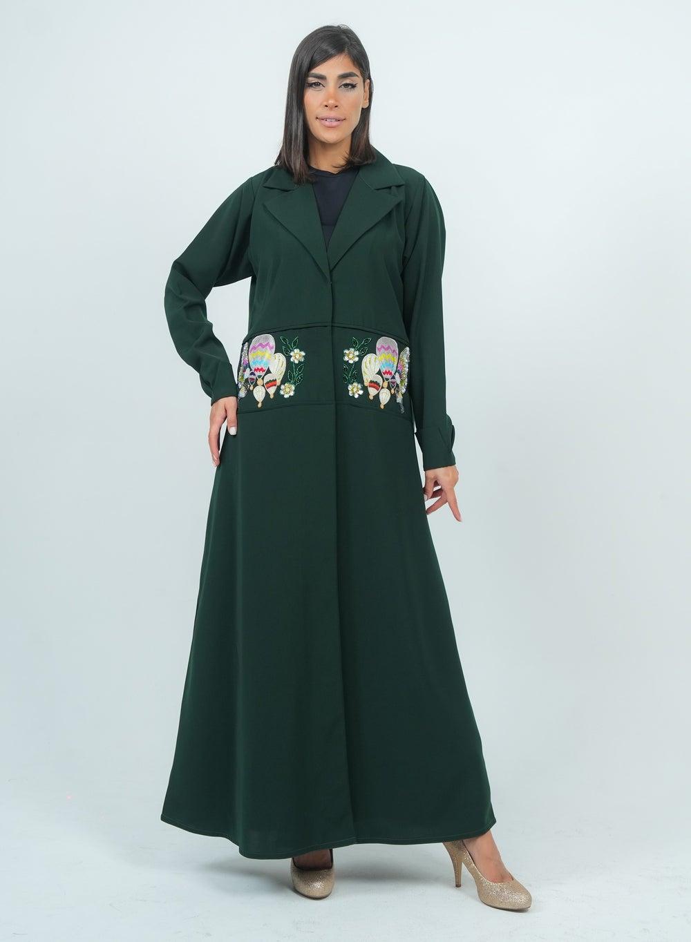 Green Blazer Abaya Ros2022500 with Embroidery Detail - Image 1