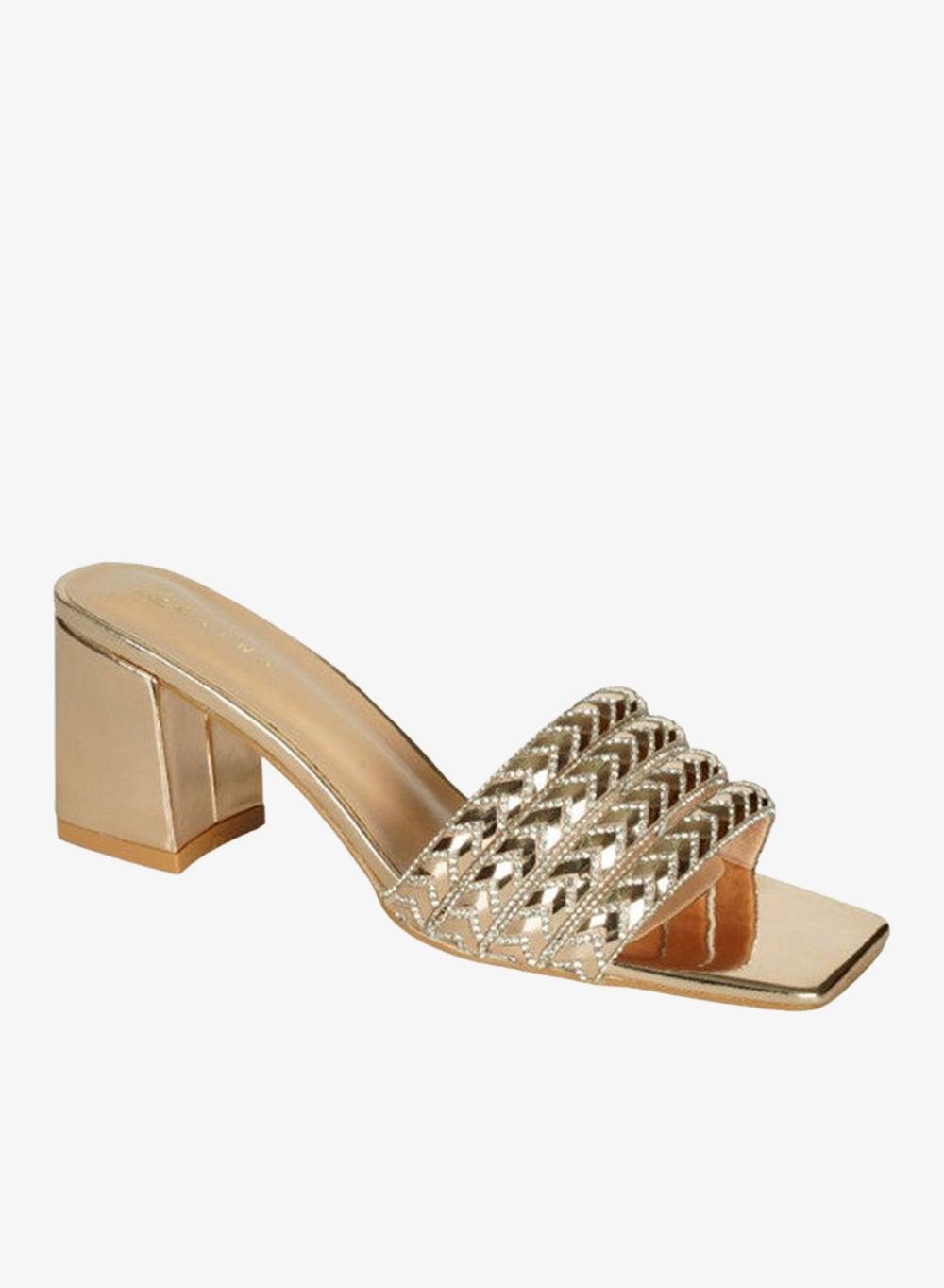 Zayna 221-99 Gold Mid Heel Slip-On Sandals 3U888-5 - Image 1