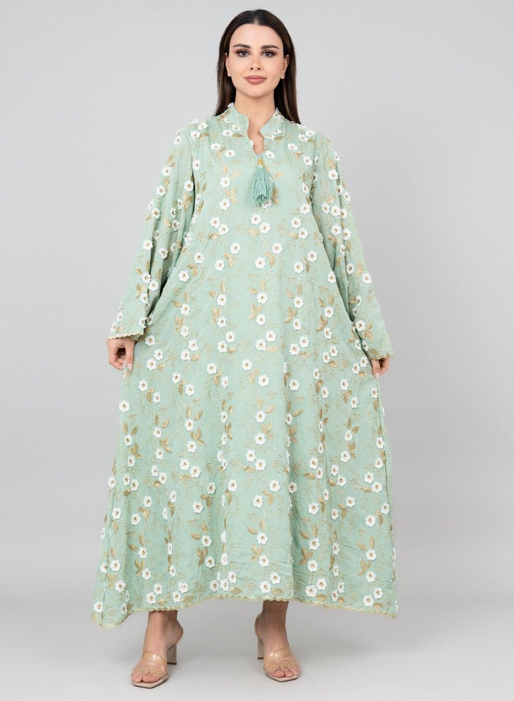 Floral Aura OMN05 Embroidered Green Jalabiya - Image 1