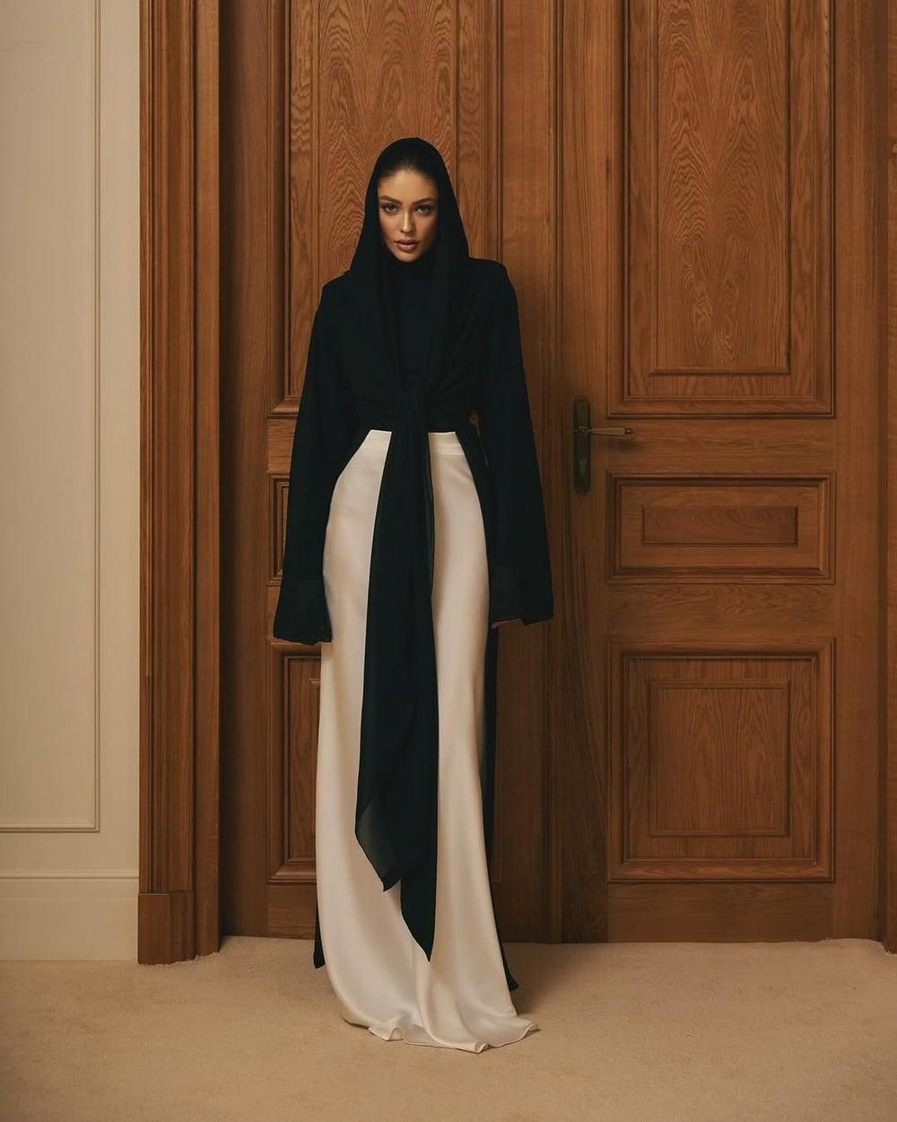 Black Sheer Chiffon Floor-Length Shirt with Slits - Image 1