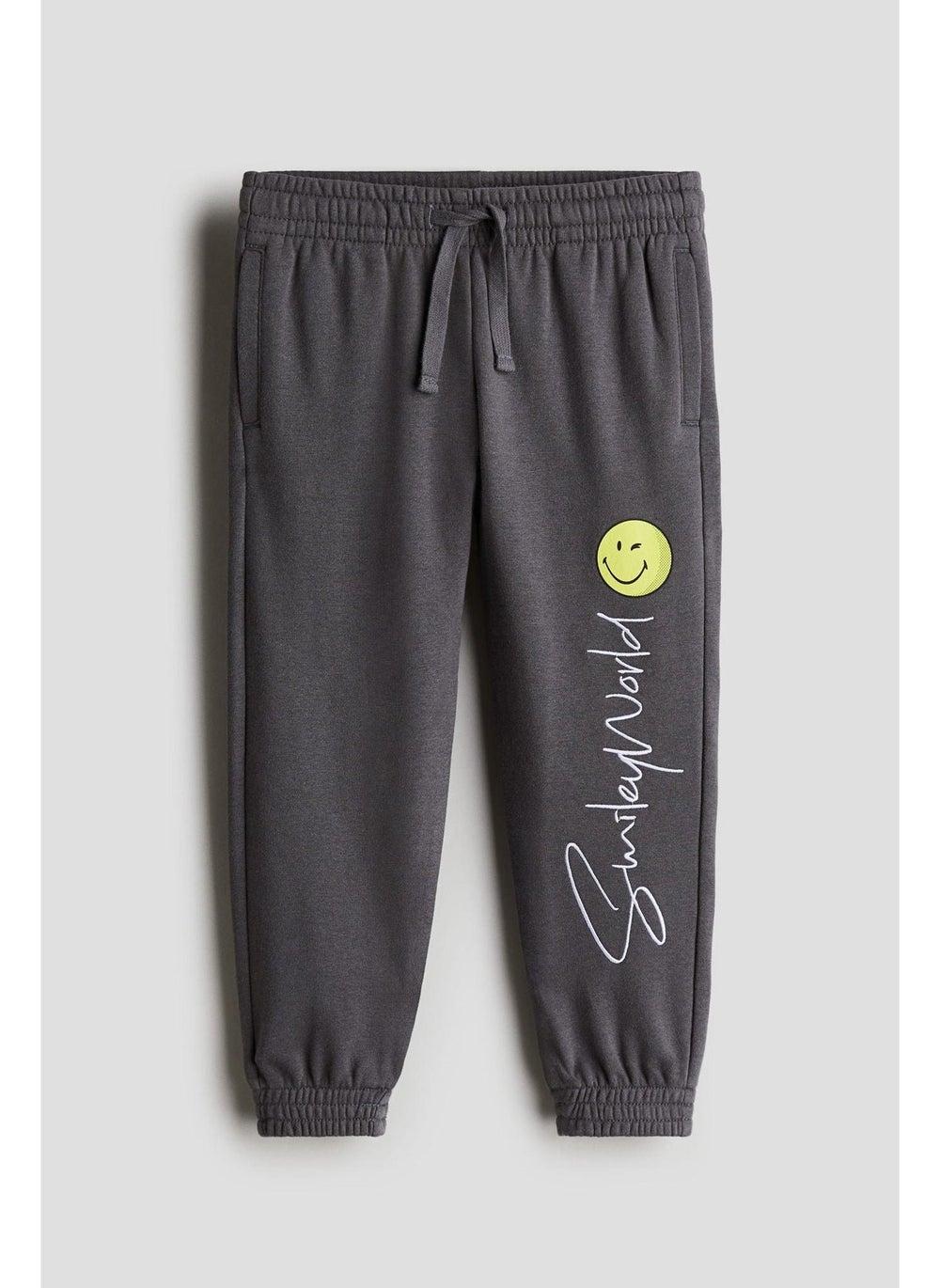 Grey Motif Joggers with Embroidered Leg Detail - Image 1