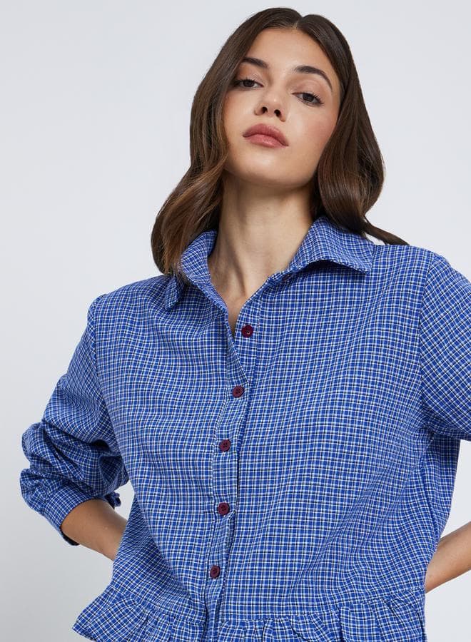 Take Two Blue Checkered Long Sleeve Collared Shirt - Image 1