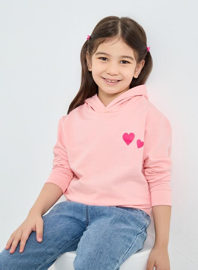 Styli Girls Pink Heart Print Cotton Hoodie - Image 1