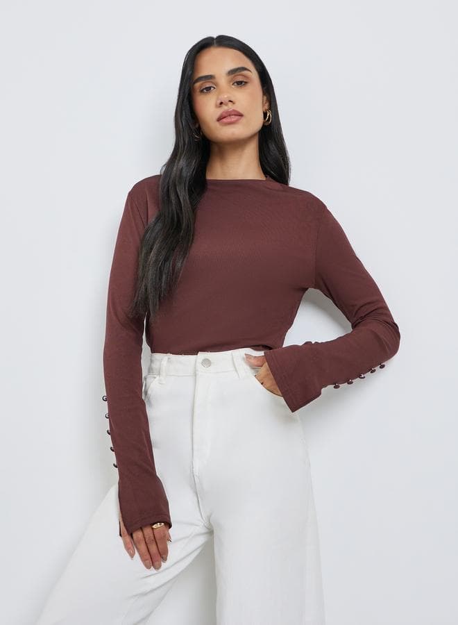 Styli Textured Burgundy Sleeve Slit Fit Top - Image 1