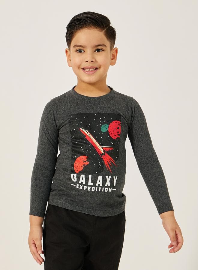 Galaxy Expedition Charcoal Graphic Cotton T-Shirt - Image 1