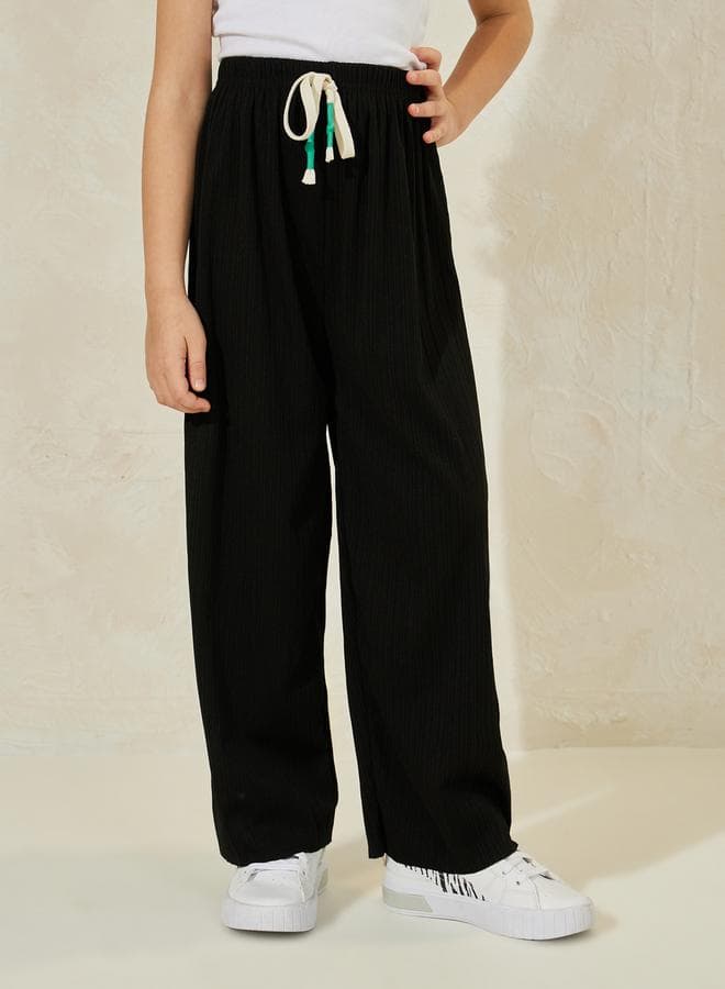 Girls Ribbed Wide Leg Drawstring Pants 2111278101 - Image 1