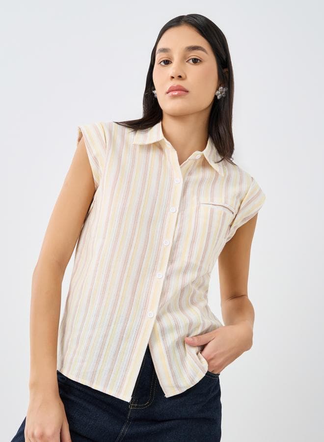 Styli Striped Sleeveless Collared Shirt - Image 1