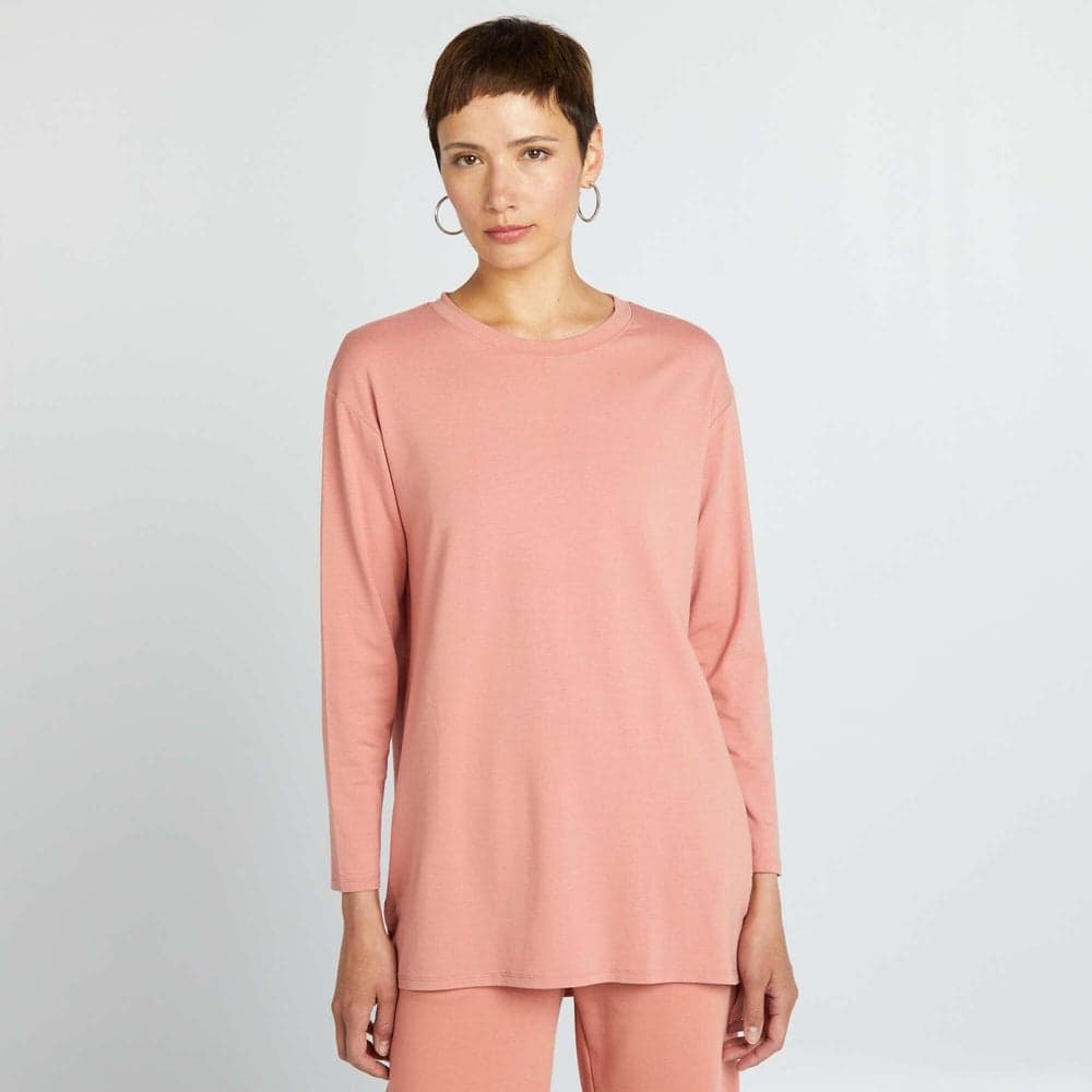 Long Flowing Pink Viscose T-Shirt for Women - Image 1