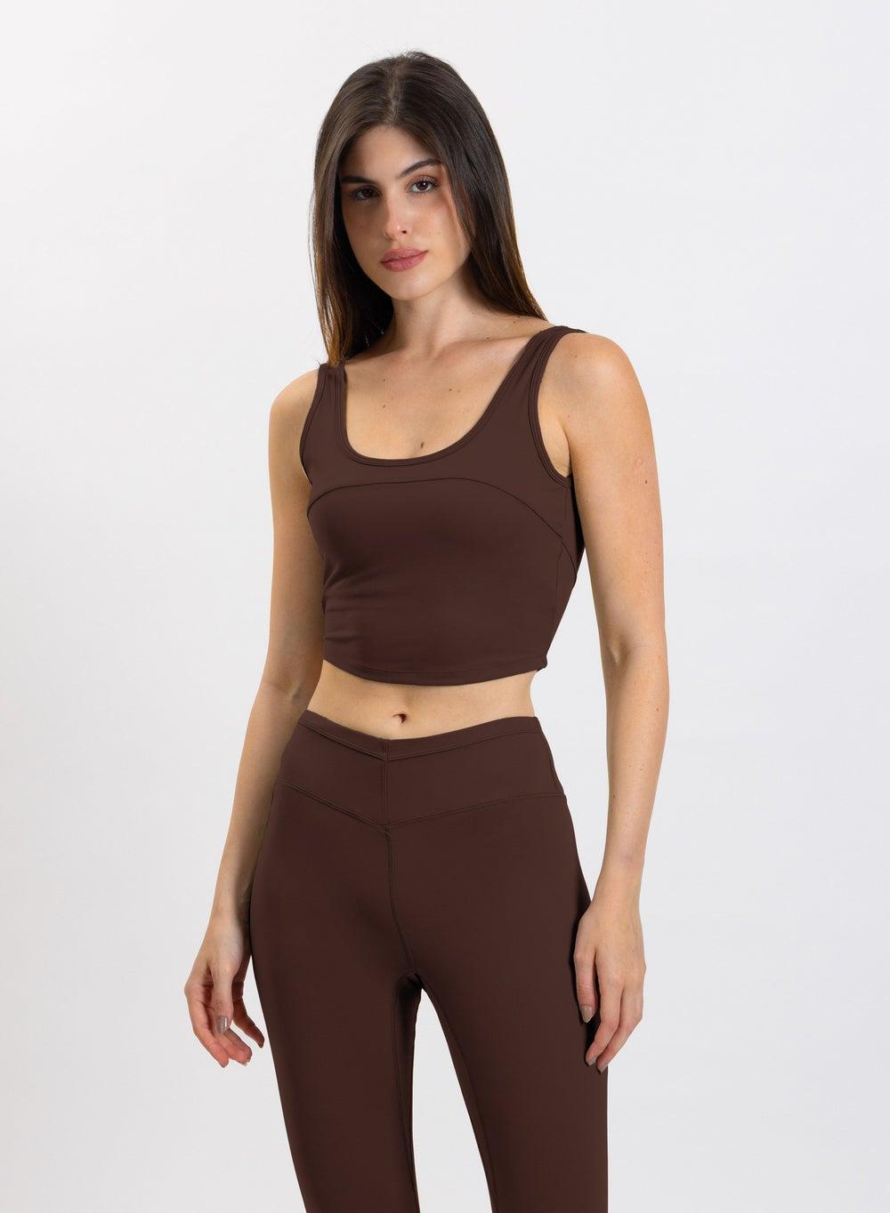 Detailed Soft Crop Top – Brown Nylon Blend - Image 1