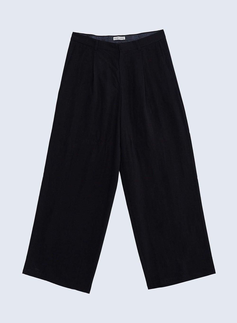 PANT 001 Black Tencel Wide Leg Cropped Pants - Image 1