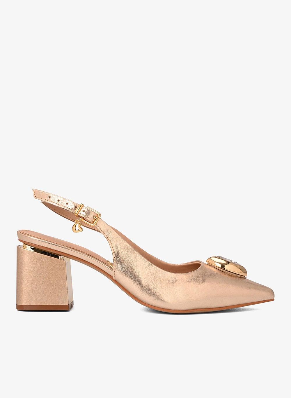 Gold Slingback Scarpin Block Heel Pumps - Image 1