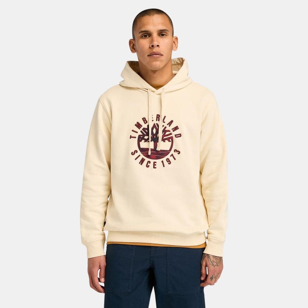 Timberland Men's Holiday Graphic Hoodie Beige Cotton Blend - Image 1