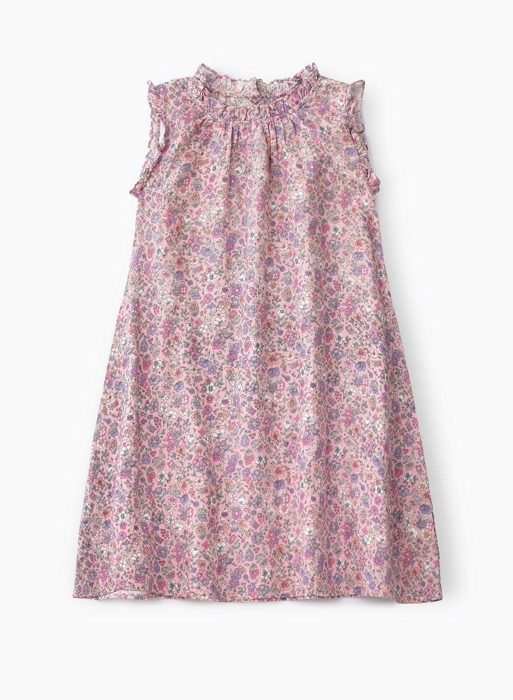 Rtng190 Girls Double Layer Floral Midi Dress - Image 1